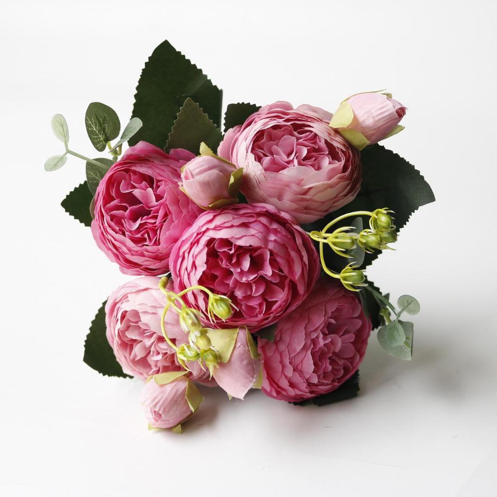 Korean Style Artificial Bouquet: 5-Head Rose & Peony for Home or Wedding Decor