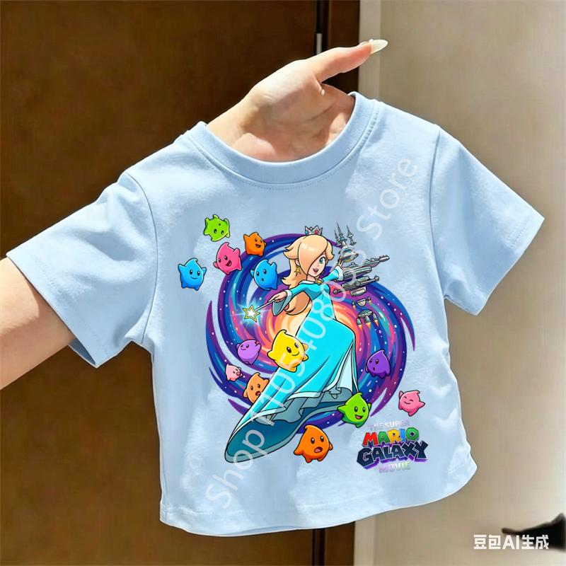 Super Marios Tshirt for Children Cartoon Anime Clothes Round Collar Clothing Short Sleeve Kid Summer Tee Top