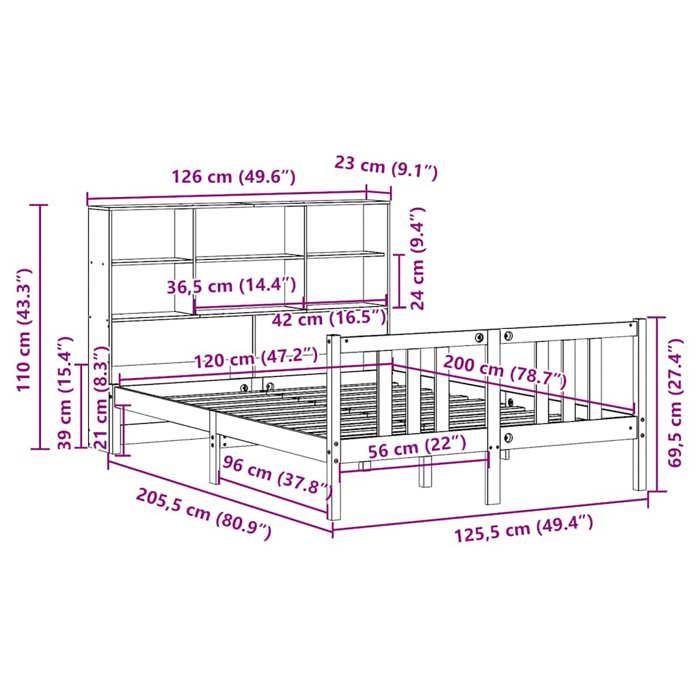 VidaXL Lit bibliothèque sans matelas 120x200 cm bois de pin massif, lit, meuble de chambre à coucher, lit avec rangement 3322313