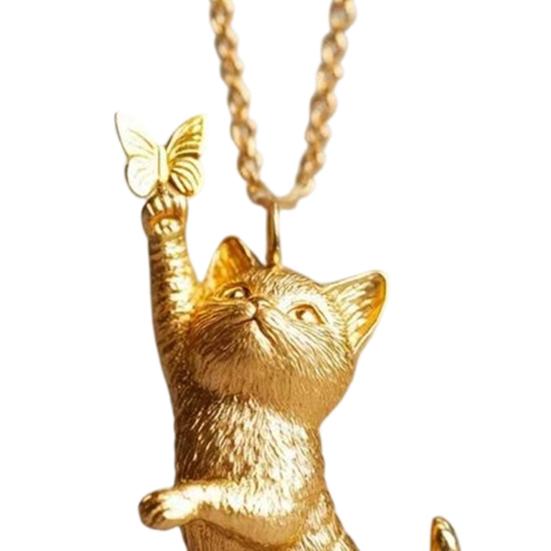 Cat Butterfly Pendant Necklace Cute Kitty Charm Necklace Women Kitten Necklace Gift for Wife Girlfriend Cat Lovers