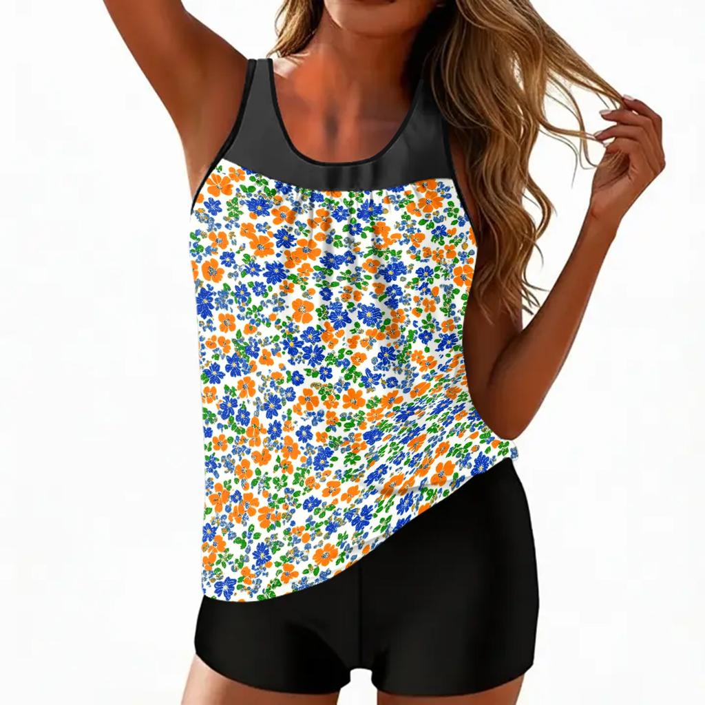 Women's Vintage Floral Print Split Swimsuit Sport Swimsuit