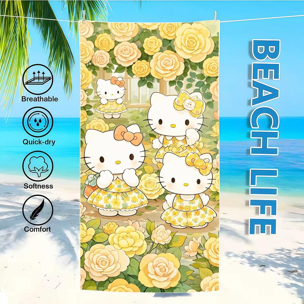 Towel Textile Bathrobe Flower Beach Quick-Drying K-KittyS Yellow SRO Lightweight Portable Camping H-HelloS Swim Pool Travel
