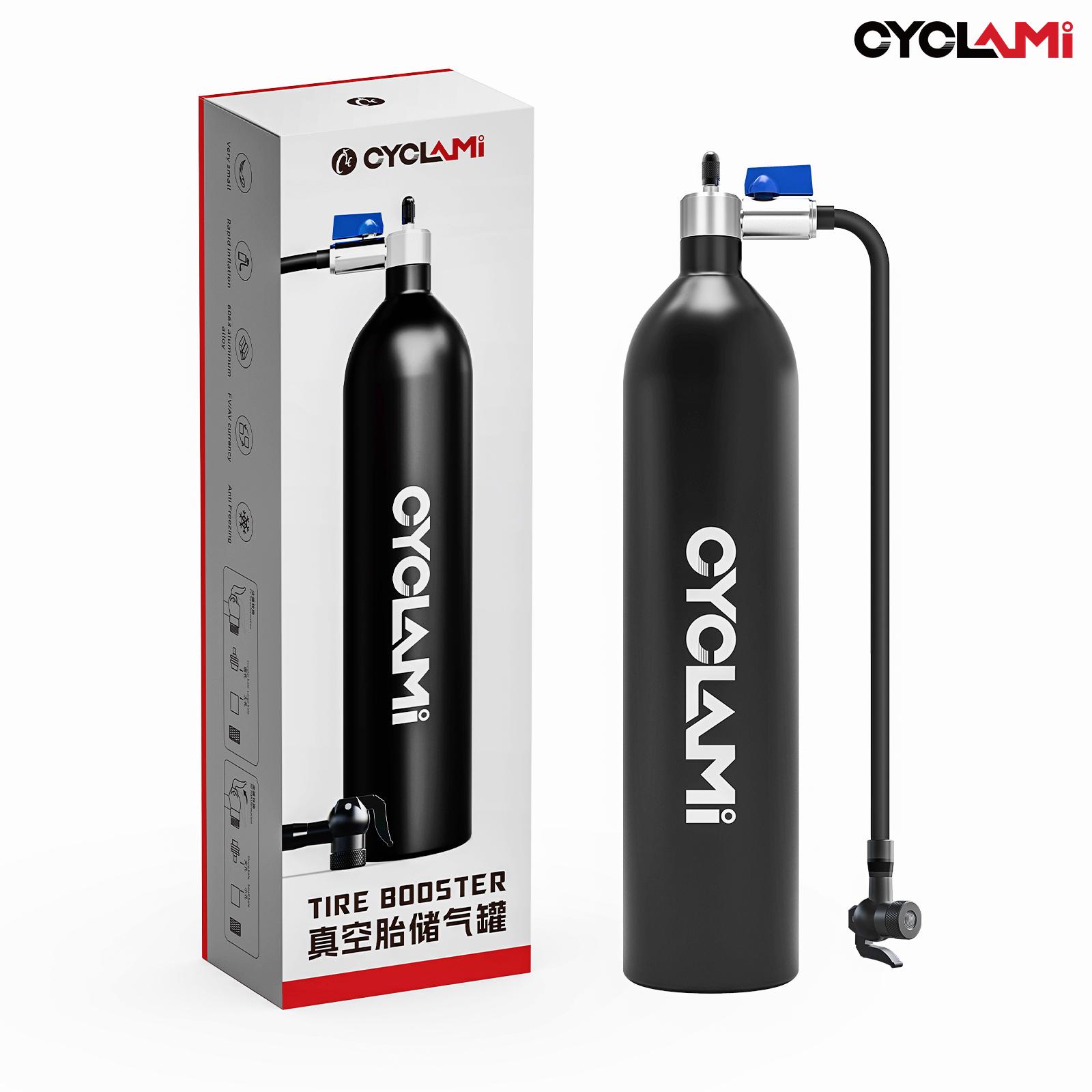 CYCLAMI 1.3L Aluminum Alloy MTB Road Inflator Tyre Air bottle Tire Booster With Valve Gas Cylinder For Bike Tubeless 29 Tire Booster