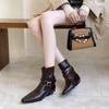 2025 Winter New Pointed Short Heel Thick Heel Temperament Thin French Fashion Sexy Beauty Female Internet Celebrity Short Boots