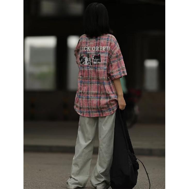 Checkered Retro Shirt Men'S Summer Outfit Hong Kong Style Student Loose And Niche Design Fun New Men'S Top For Outdoor Wear