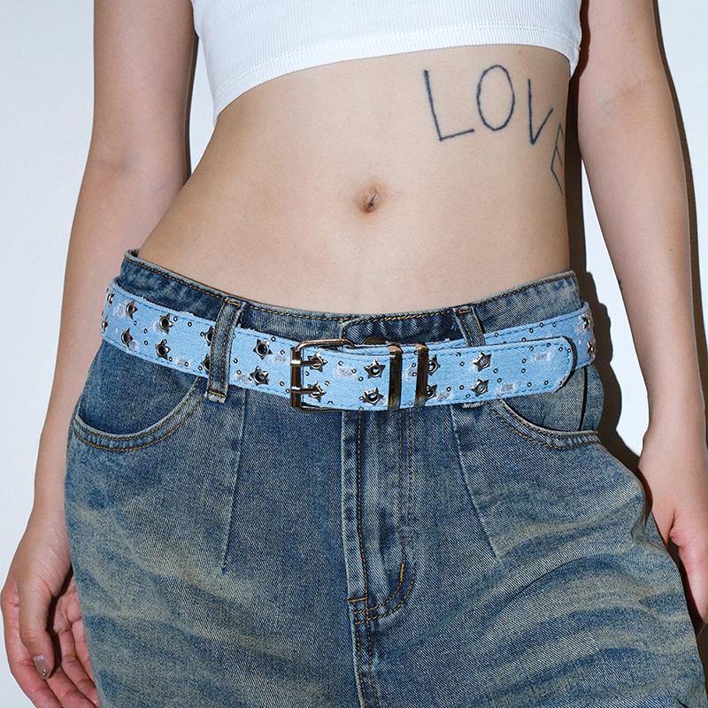 Trendy Denim Sequin Star Distressed Ripped Belt for European and American Ins Style