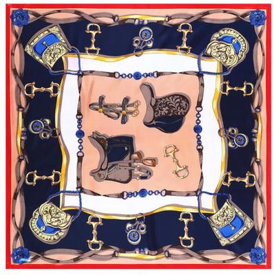 90*90cm Luxury Brand Women Silk Scarfs Saddle And Chain Design Square Scarves Spring Summer Shawls For Ladies