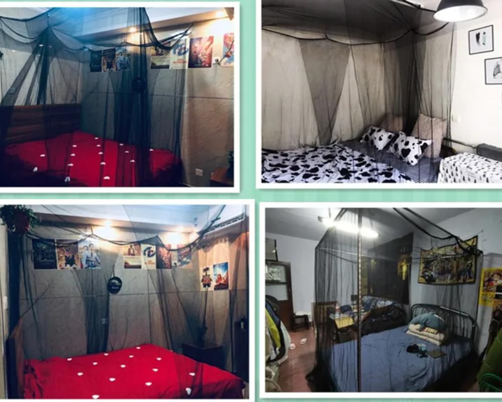 Sexy Mosquito Net Palace Four Door King/Queen Double Size Home Single  Bed Prevent Insect Outdoor Square Grace White Canopy Net