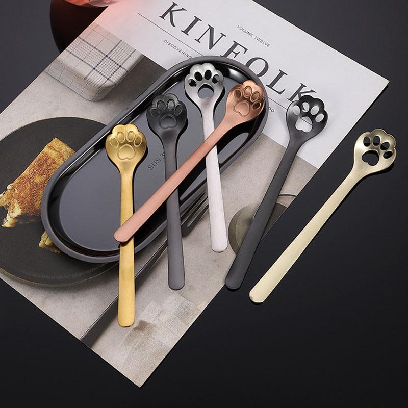 2Pcs Cat Paw Shaped Stainless Steel Spoons Coffee Stirring Teaspoons for Mixing Drinks Sugar Cake Dessert Ice Cream