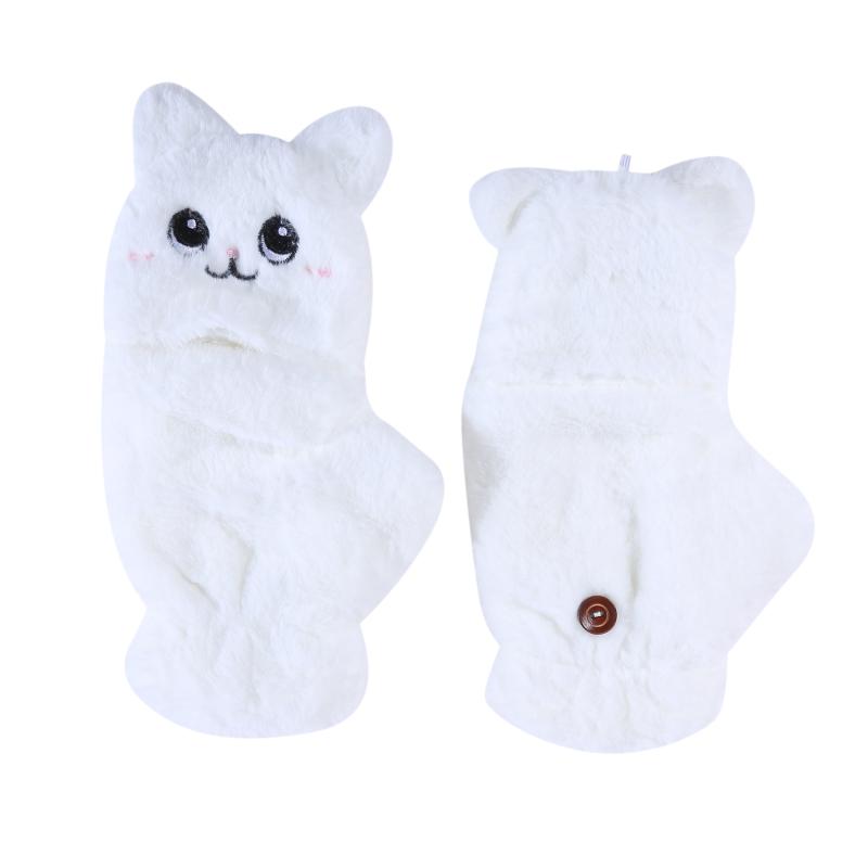 Damen Winter Plüsch Katze Fäustlinge Fingerlose Handschuhe Plüsch Warme Handschuhe Winter Weiche Verdickte Handschuhe Mädchen Halbfinger