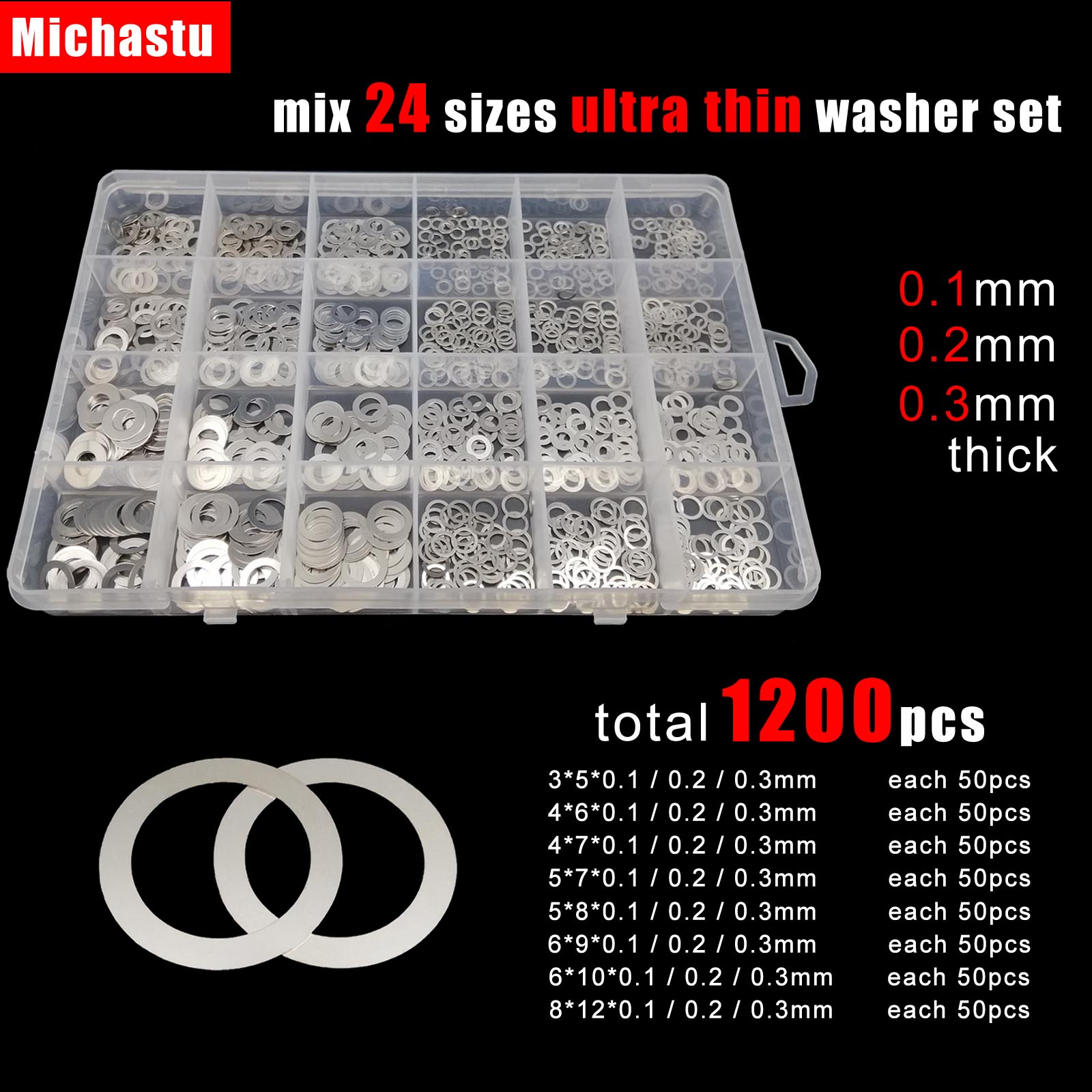 1200pcs/box Ultra Thin Flat Washer Plain