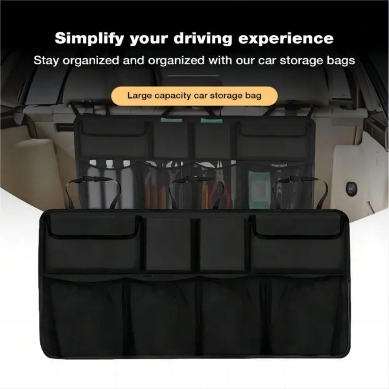 Adjustable car trunk organizer - High-capacity suspension storage bag net Jeep suv van - rear seat storage bag