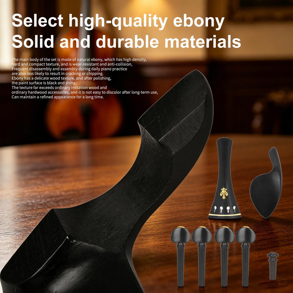 Violin Parts Kit Ebony Brass 4/4 3/4 Tailpiece Pegs Chinrest Endpin for Violin Replacement Fittings String Instrument Accessory
