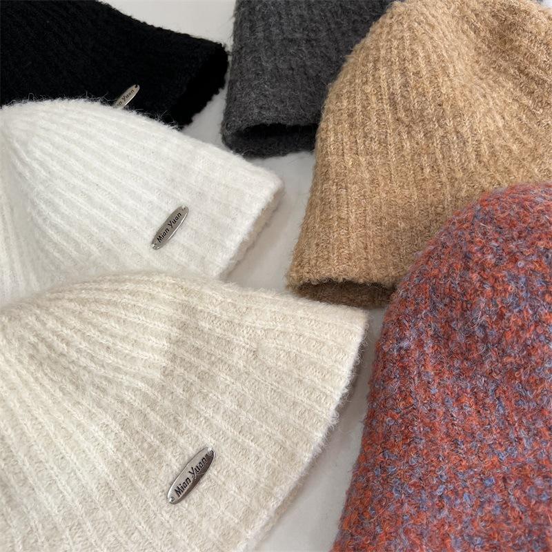 Autumn and winter show small face knitted fisherman hat children versatile big head circumference bucket hat plain basin hat tide