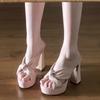 Sexy French thick heel high heel sandals women's 2025 new summer wear with skirts are beautiful and not tired of sandals