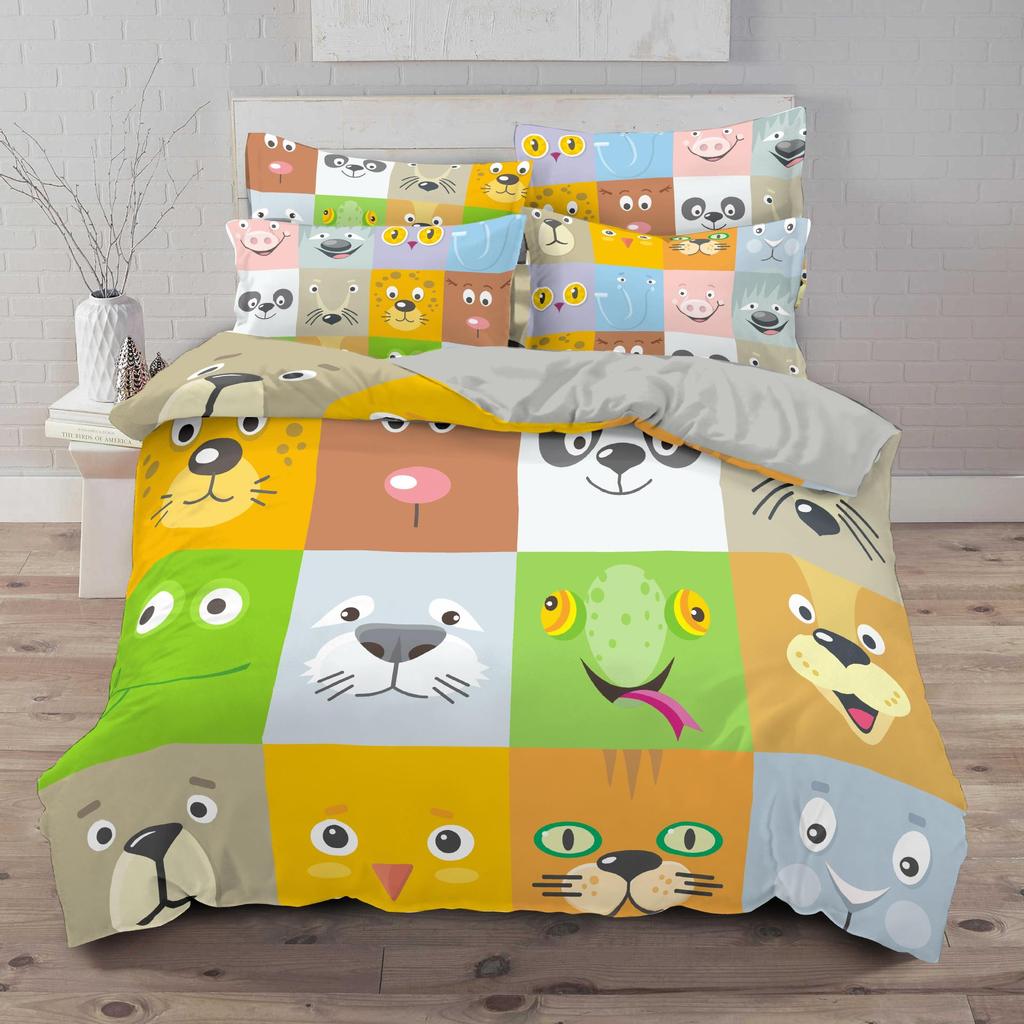 Sada 3D kresleného povlečení se zvířátky se složenou přikrývkou a povlakem na polštář 2 nebo 3 kusy AU240 * 270 nadrozměrná domácí dekorace