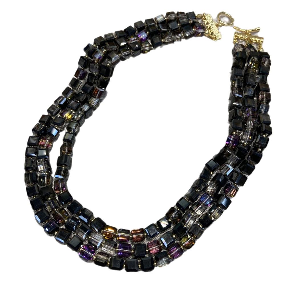Symphony Sugar Cube Beads High-Quality Boutique Beads Multi-Layer Black Crystal Necklace Loose Beads Beaded Handmade Sweater Chain Chain
