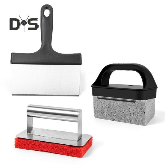 11Pcs Griddle Cleaning Kit Professional Grill Cleaner Tool Set with 2 Handles 1 Scraper 3 Stones And 5 Brushes Heat-Resistant Deep Cleaning Grill