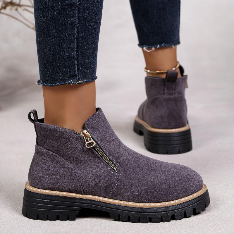 Round head side zipper Martin boots short boots thick heel, new autumn and winter size women's short boots