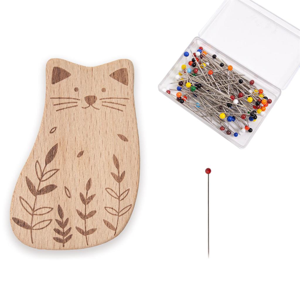Magnetic Wood Pin Cushion with 100Pcs Sewing Pin for Dressmaking Sewing Pin Cushion with 38mm Long Straight Quilting Pin