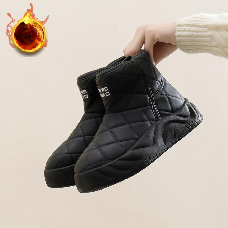 

Женские повседневные зимние ботинки на толстой платформе для снега, нескользящие полусапожки из искусственной кожи, удобные теплые ботинки на искусственном меху для женщин 40 чёрный