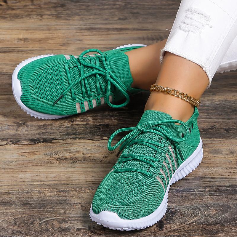 fashion Lightweight Breathable Running Shoes for Women Non Slip Knitted Green Sneakers Woman Soft Sole Slip On Casual Flats Plus Size 43