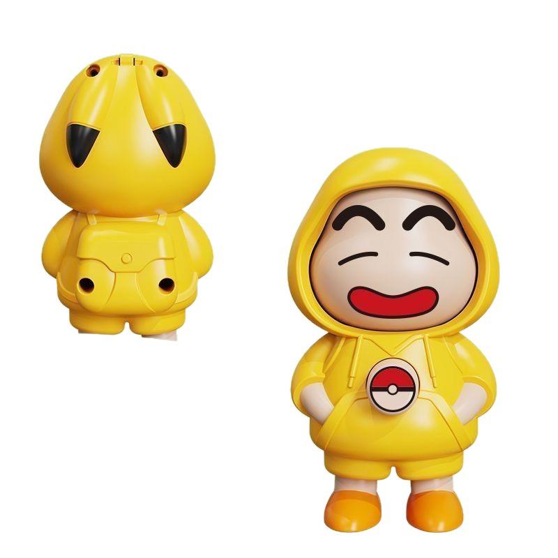 Face-Changing Shin-chan Pikachu Figurine Keychain: Trendy Cartoon Toy Gift Ornament