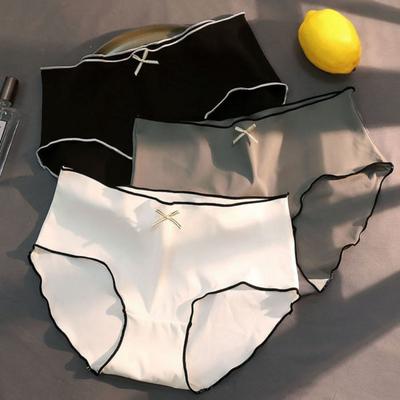3 Pcs Lady Panties Seamless Bow Decor Solid Color Mid Waist