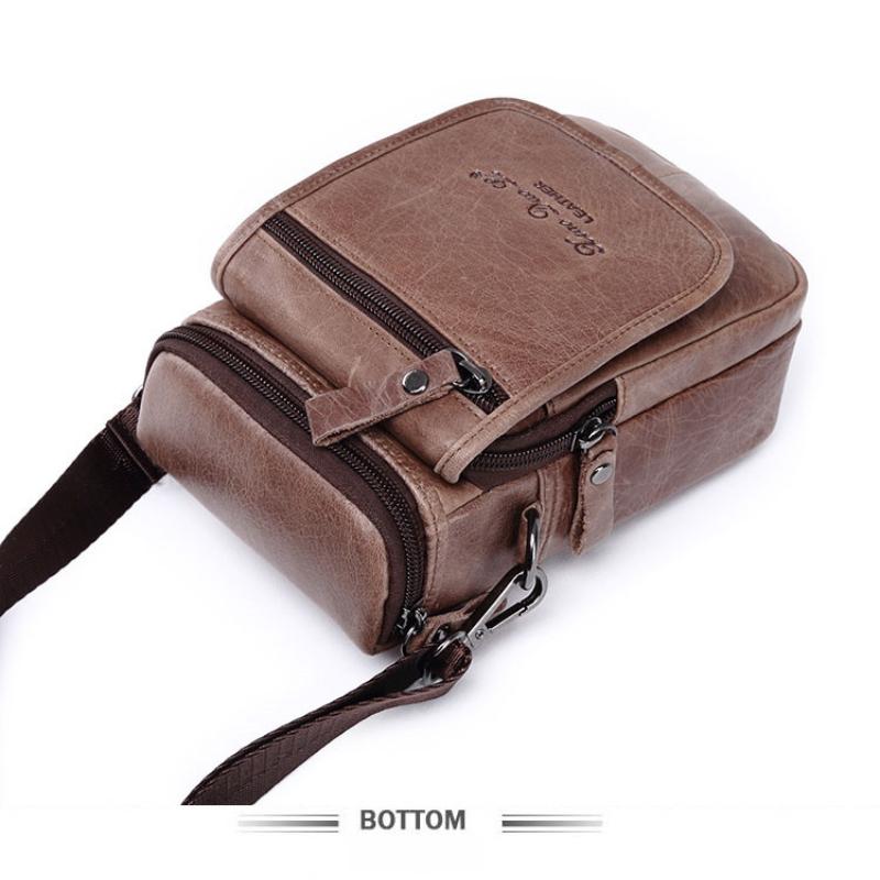 Men's Mobile Phone Bag Small Bag Mini Crossbody Bag Leather Mobile Phone Waist Bag with Belt Retro Cowhide 7-inch Bag