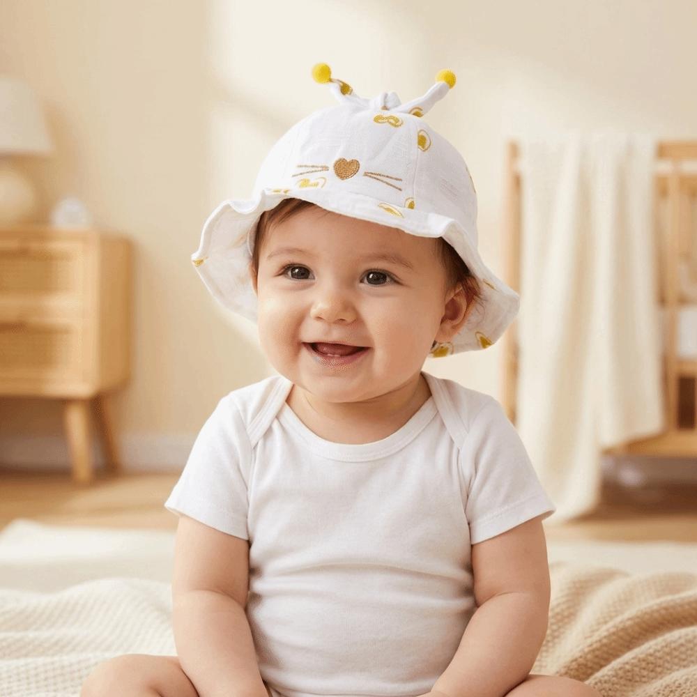 Heart Print Infant Bucket Hat Bow Toddle Fisherman Hat Sweet Baby Sun Hat  Girls