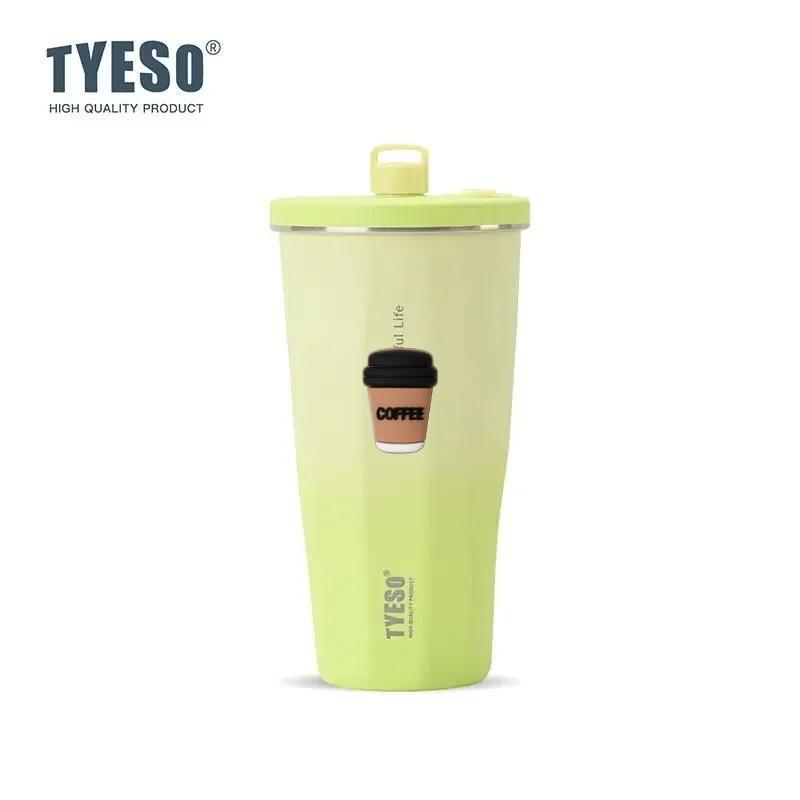 Tyeso 600ML Stainless Steel Coffee Cup With Straw Gradient Color Insulated Water Bottle Car Thermos Mug Cold Drink Vacuum Cup with Coffee Sticker