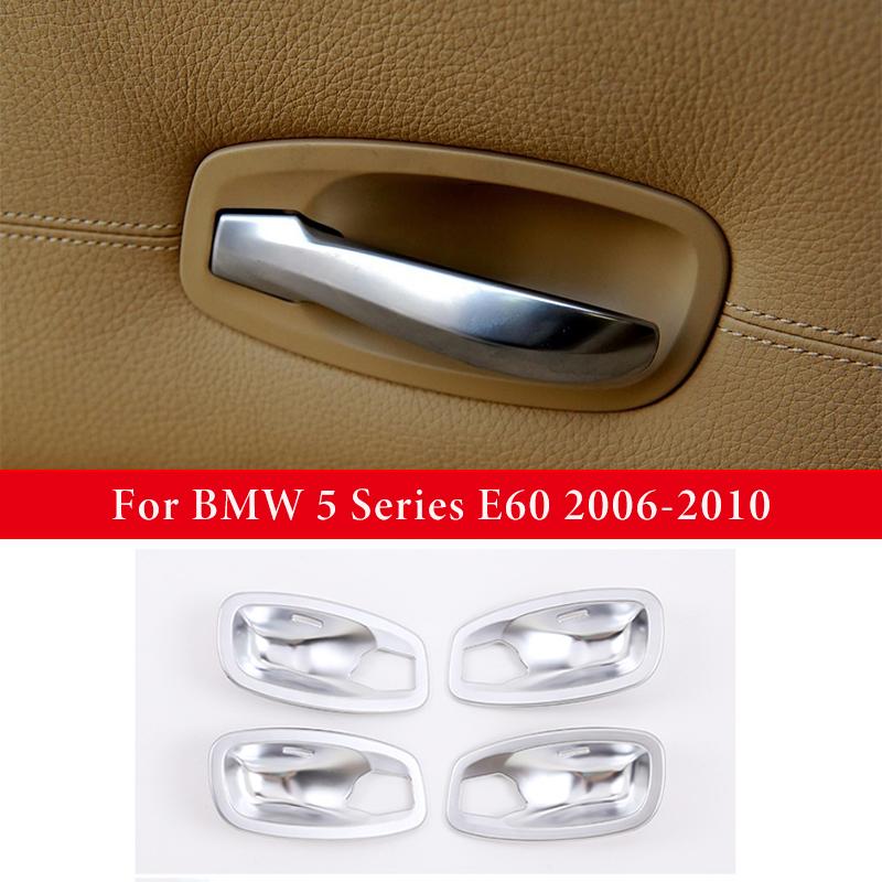 ABS Carbon Fiber/Silver Car Interior Door Handle Bowl Cover Trim Sticker For BMW 5 Series E60 2004-2010 Auto Accessories