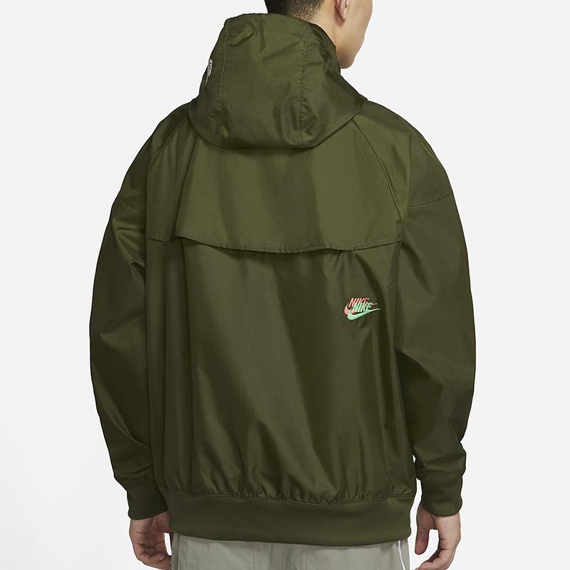Nike Embroidered Logo Sportswear Woven Hooded Jacket Men Outerwear Olive-Green DM7924-326