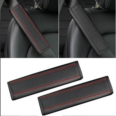 1/2Pcs PU Leather Car Seat Belt Shoulder Cover Embossed Safety Belt Protective Cover Comfortable Embroidered Auto Seatbelt Trim