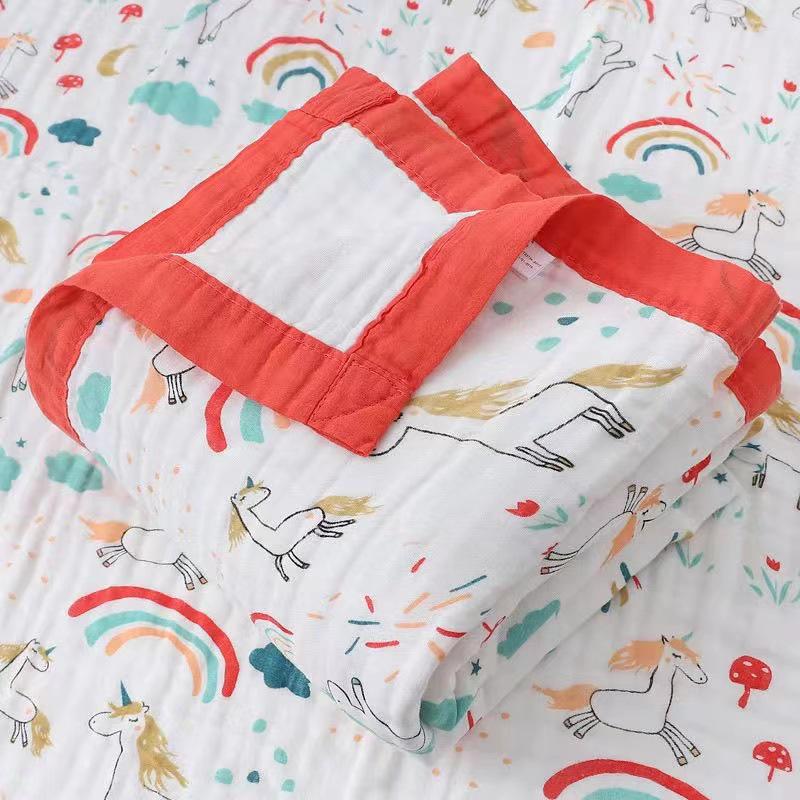 High-Density Cotton Newborn Bath Towel - Six-Layer Gauze, Printed Design, for Infants & Kids