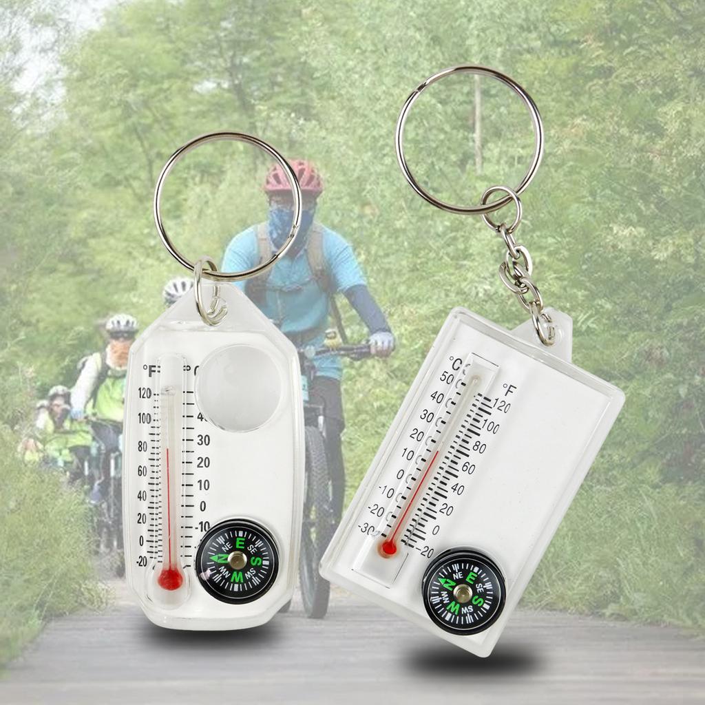 Multifunctional Handheld Mountain Climbing Thermometer Mini Compass Keyring Clip Keychain for Outdoor Hiking Camping