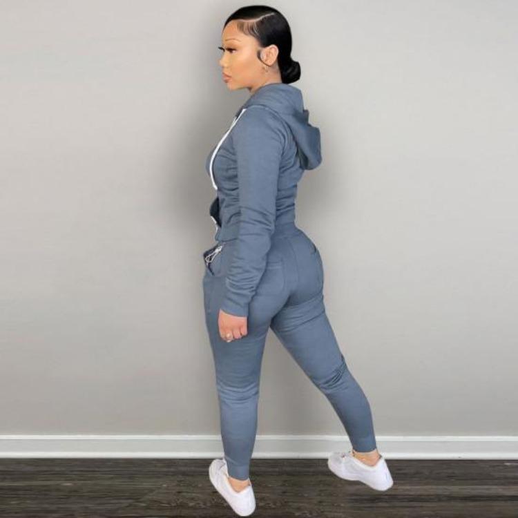 2Pcs Winter Women Tracksuit Set Fleece Lining Hooded Sweatshirt Coat with Long Sleeves Pockets Zipper Placket Elastic Waist Jogging Fall Solid Color