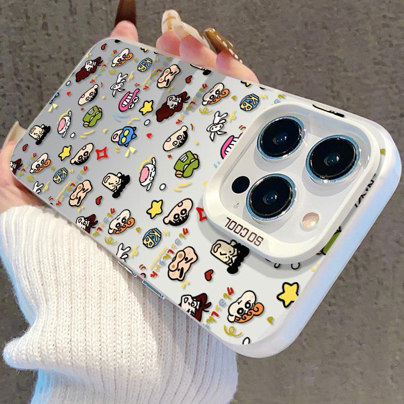 Full-Screen Shin-chan iPhone 17 Case - Silver, Compatible with 15 Pro Max/14 Pro/13/16 Pro