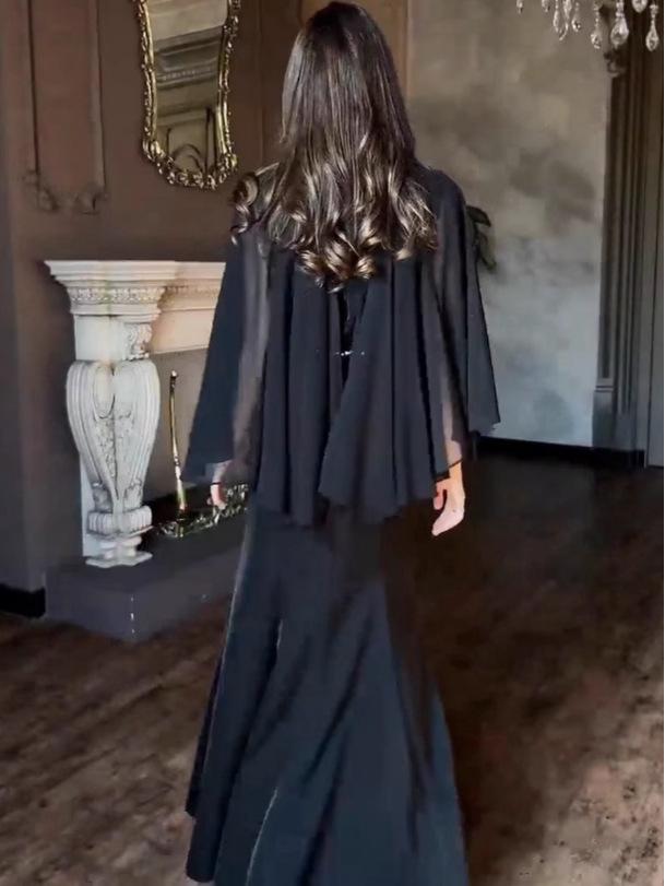 Autumn 2025 European & American Elegant Waist-Hugging Evening Dress