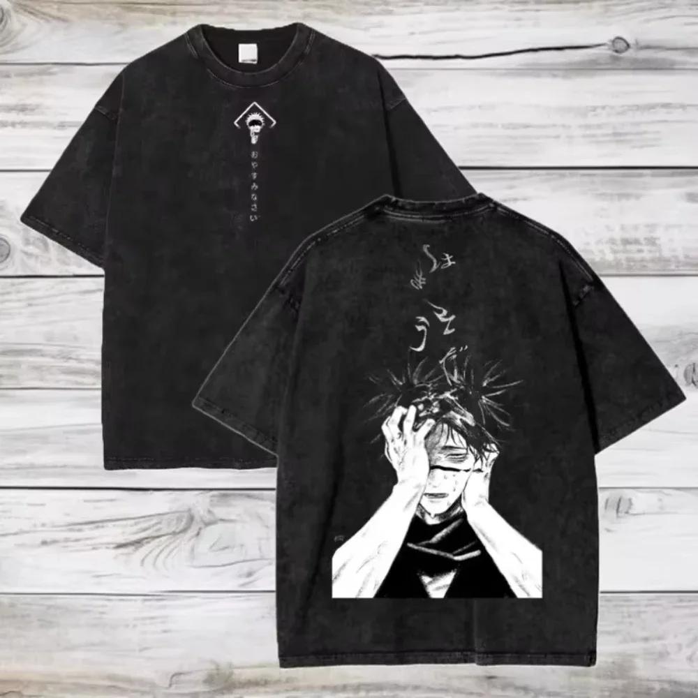 Gojo Satoru Jujutsu Kaisen T-Shirt Druck Damen T-Shirt Gewaschene Baumwolle T-Shirt Kleidung Sommer Kurzarm Übergroße T-Shirts