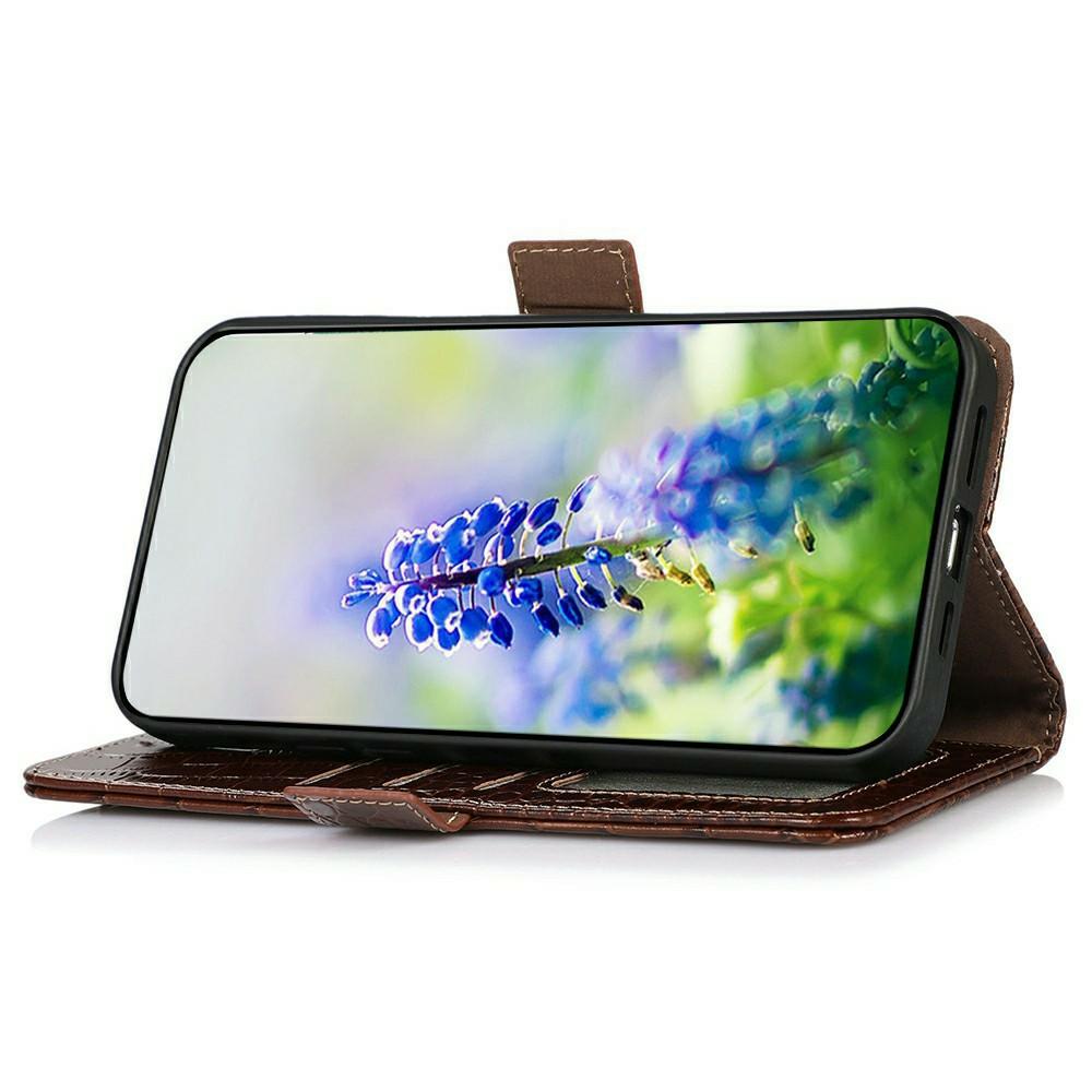 For iPhone 17 Pro Max Case Crocodile Texture Genuine Cow Leather Phone Wallet Cover