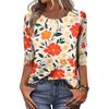 Damen Lässiges Blumenmuster Oberteil Dreiviertelarm Rundhals Bluse Leicht Bequeme Passform Stilvolles Design