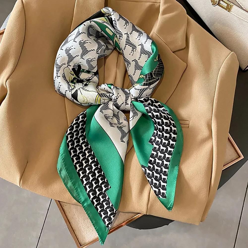 Luxury Horse Print Silk Square Scarf Women Soft Satin Hairband Neckerchief Office Hijab Headband Foulard Bag Ribbons Gift