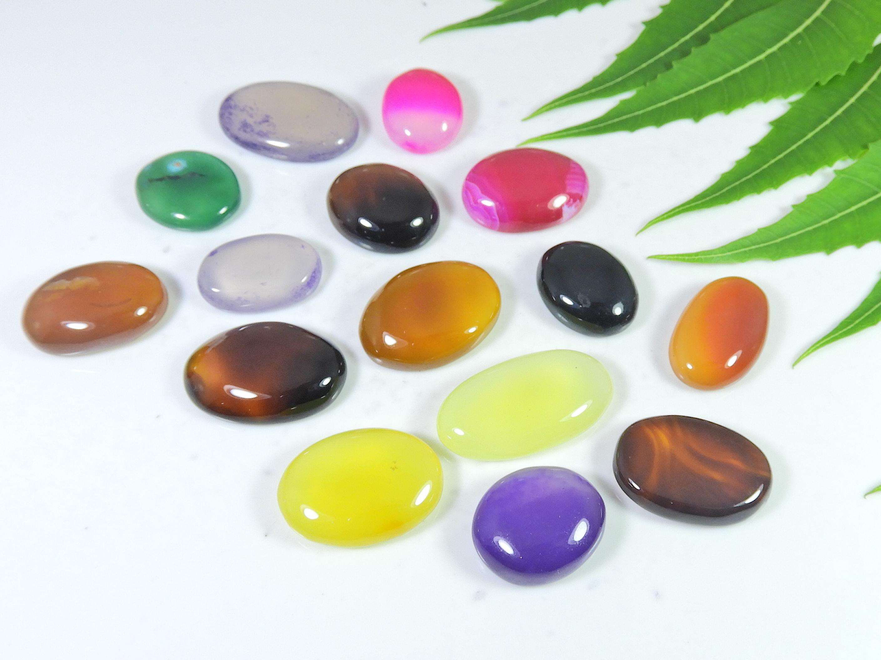 

18-18MM Multi Color Onyx Oval Cabochon Loose Gemstone 15Pcs Lot 276Cts. RQ-2534