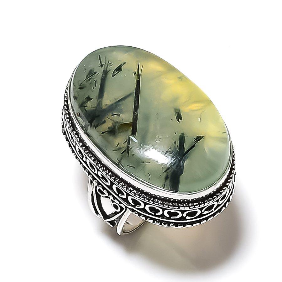 Prehnite Gemstone handmade 925 Sterling Silver gift Jewelry Ring Size 7 J4Y51