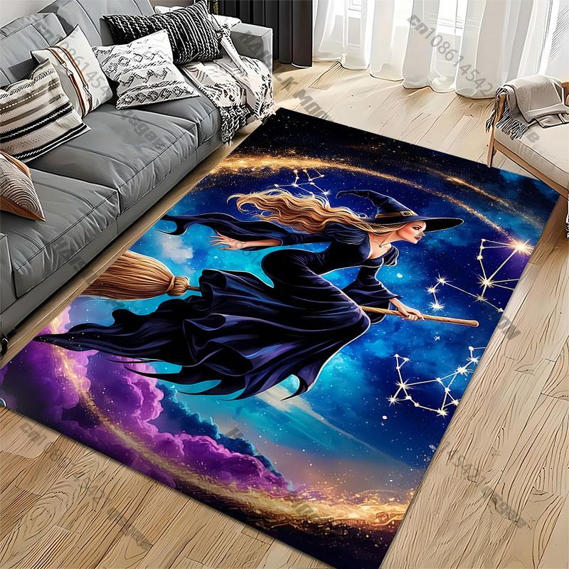 Witch Flying Through Magical Sky Carpet Yoga Living Room Room Decor Children's Crawling Mat Doormat Area Rug Games Mat
