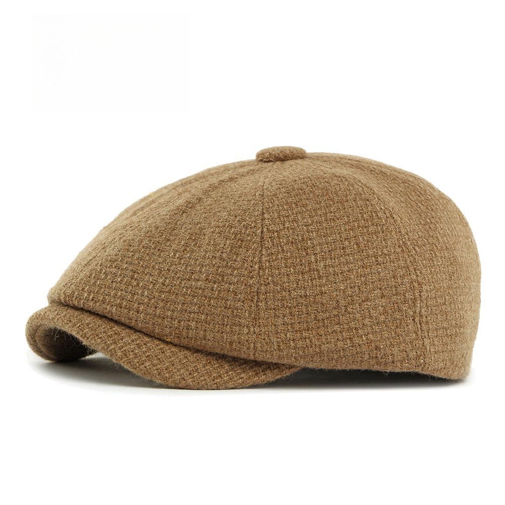 Unisex Knit Wool Blend Newsboy Cap British Retro Octagonal Hat Baker Boy Cap Gatsby Cabbie Hat Winter Warm Solid Color Peaked Cap