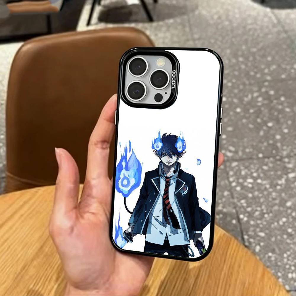 Blue Flame Blue Exorcist   Phone Case For iPhone17,16,15,14,13,12,11 Plus,Pro Max Colored Silver Plated Inside Cover