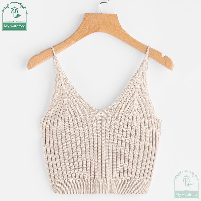 

Модный женский летний базовый сексуальный укороченный топ без рукавов на бретельках высокого качества One Size абрикосовый