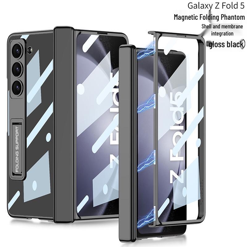 Samsung Z Fold5 Phone Case: Electroplated Transparent Hinge, Foldable Full Coverage with Bracket Protection.